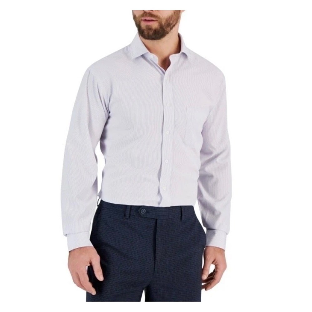 Club Room Traveler Mens Regular Fit Stripe DrShirt Purple White 17 32-33‎ XL